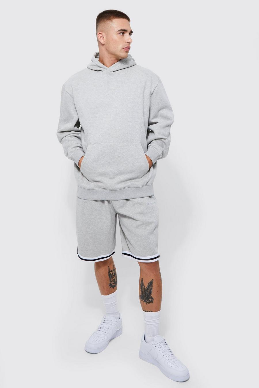 Grey marl Oversized Limited Tape Detail Hooded Short Tracksuit