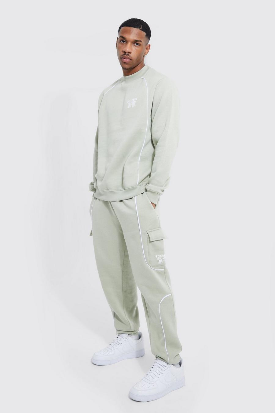 Sage Extended Neck Piping Sweatshirt Tracksuit image number 1