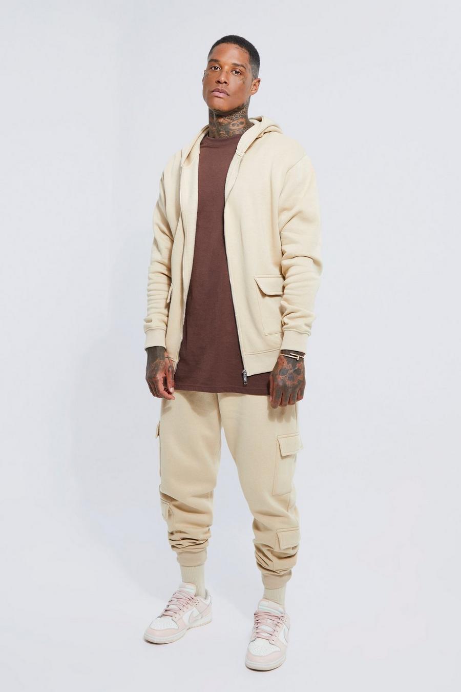 Sand Zip Through Cargo Hooded Tracksuit image number 1