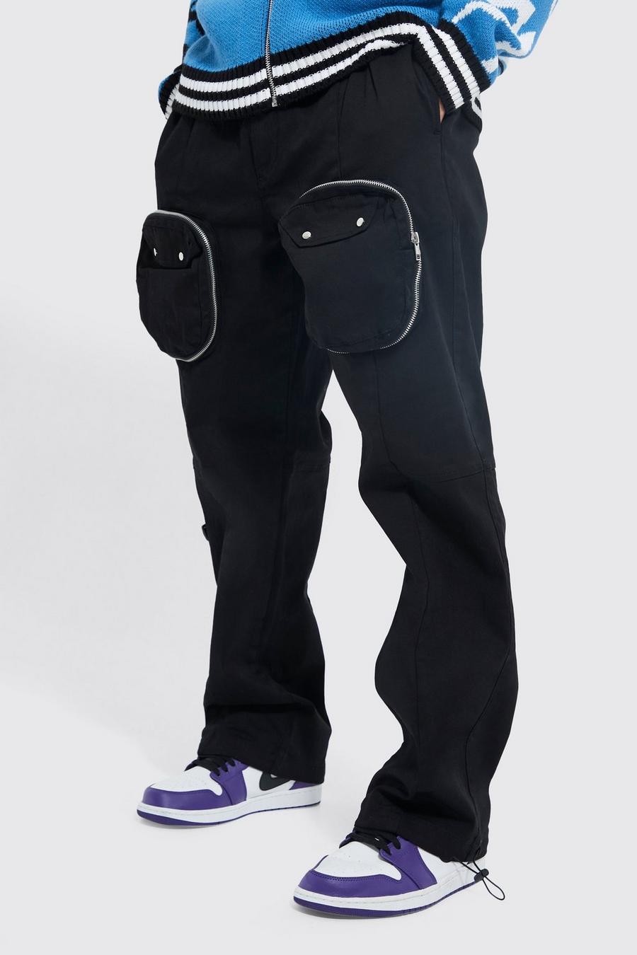 Black Elastic Waist Relaxed 3d Pocket Cargo Trouser image number 1
