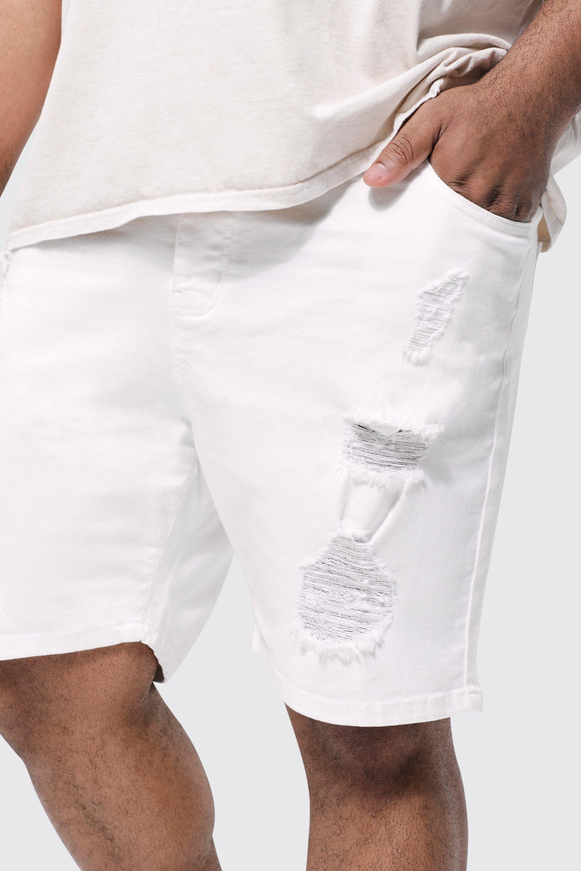 Mens white denim shorts on sale ripped