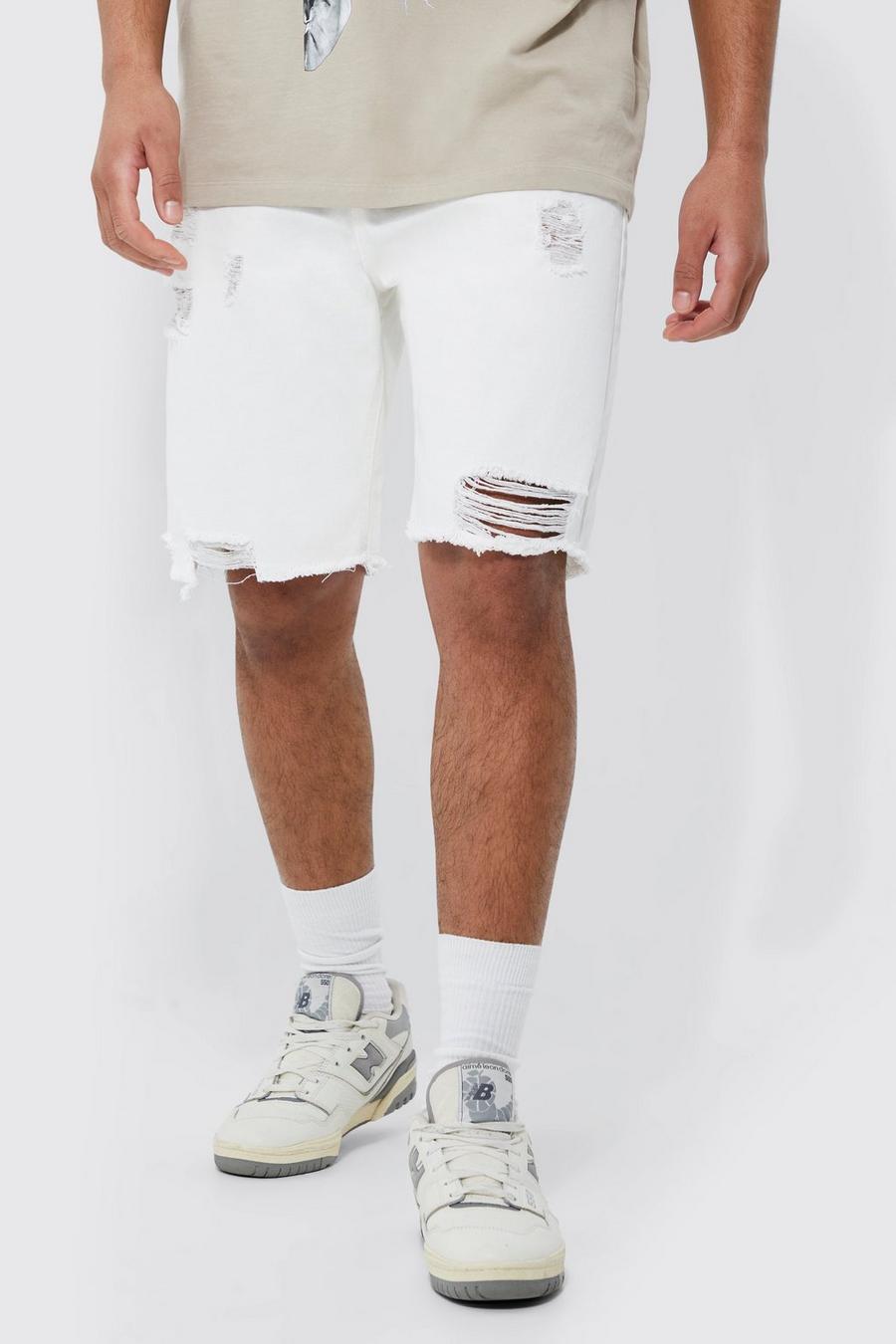 Tall - Short rigide en jean à déchirures, White image number 1
