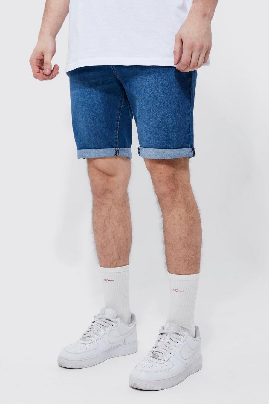 Tall Skinny Stretch Jeansshorts, Mid blue image number 1