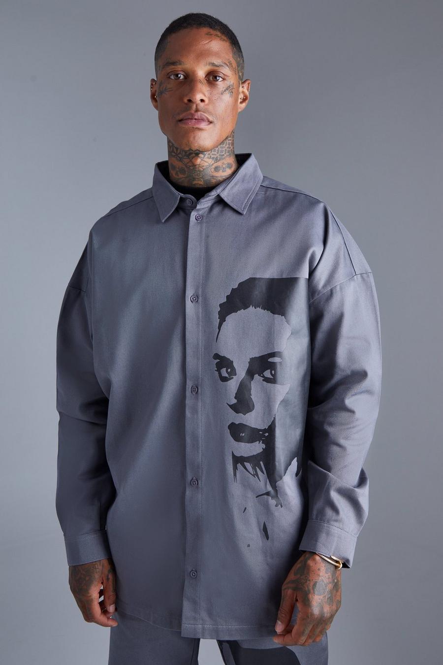 Grey grå Oversized Printed Shirt image number 1