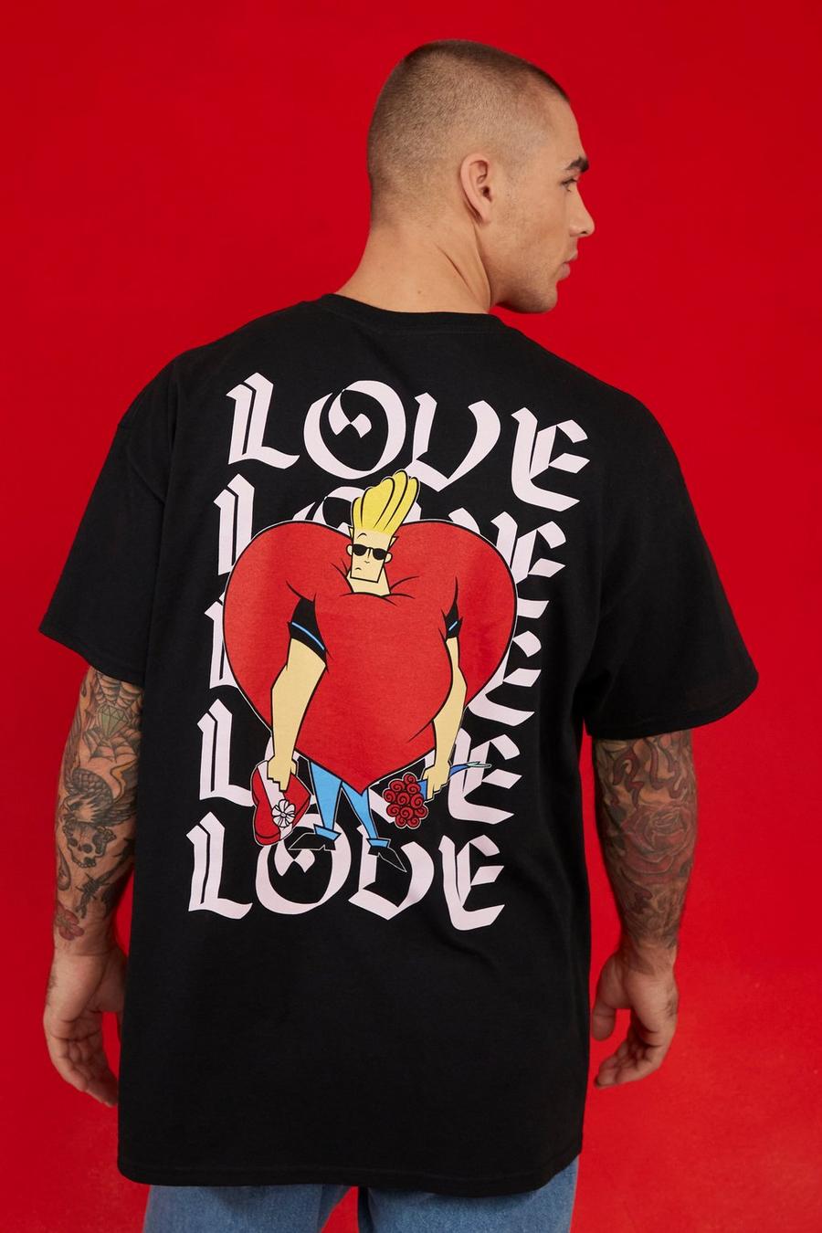 Black Oversized Johnny Bravo Love T-shirt image number 1