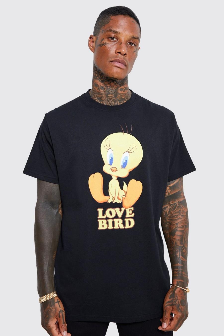 Black Oversized Tweetie Love Bird T-shirt image number 1