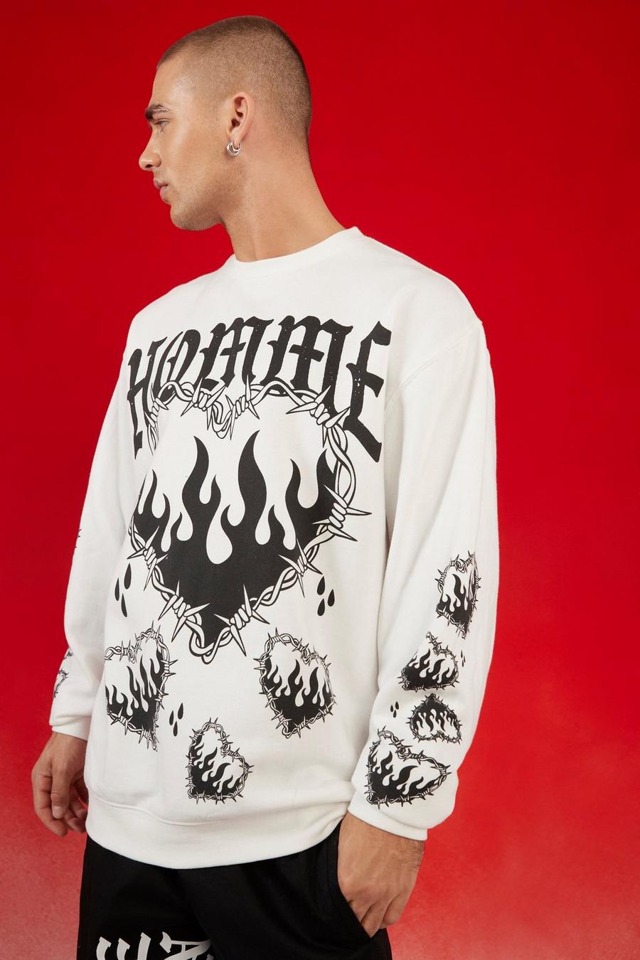 White Oversized Barbed Heart Graphic Sweatshirt image number 1