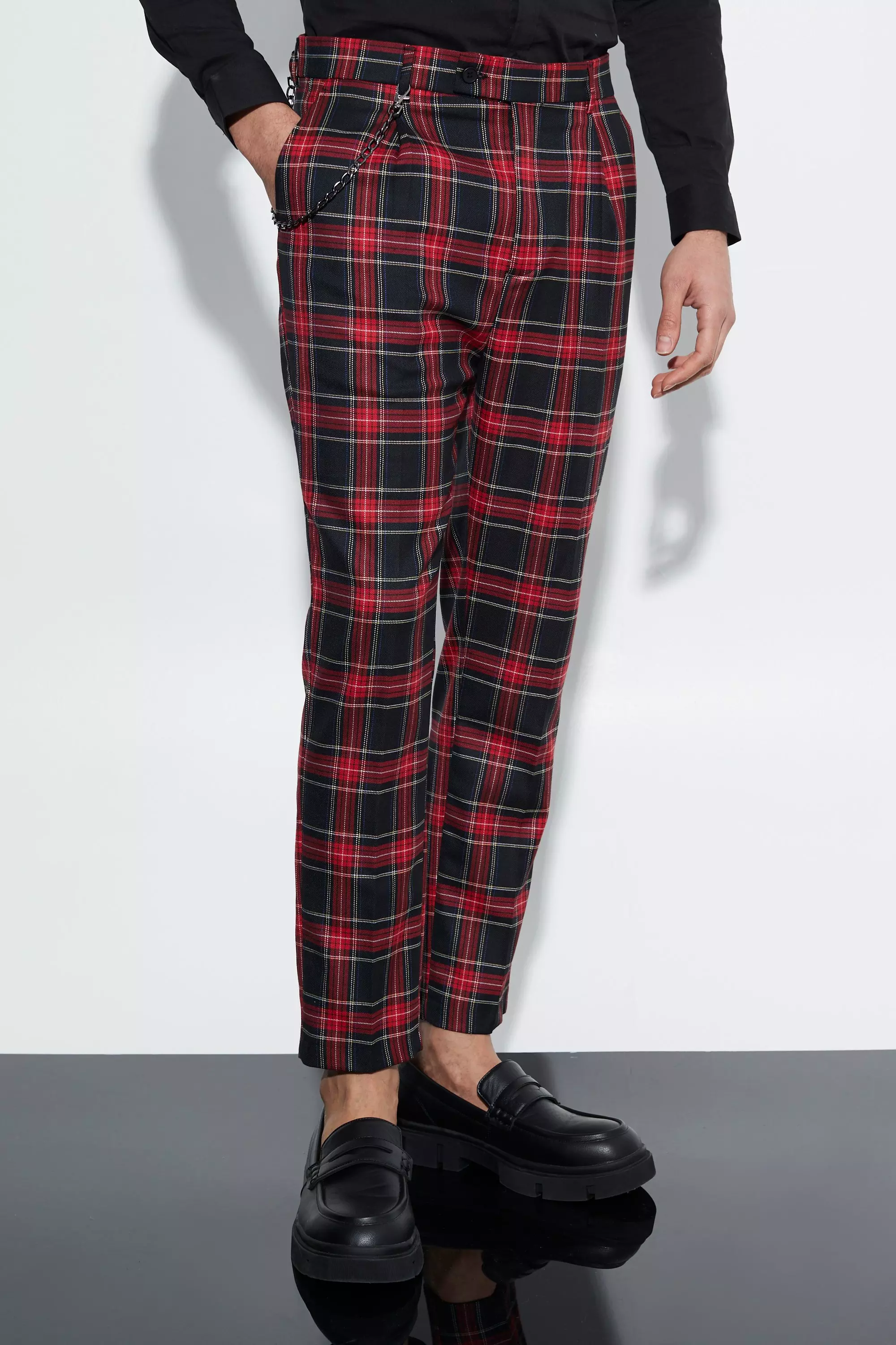 Mens red 2024 plaid trousers