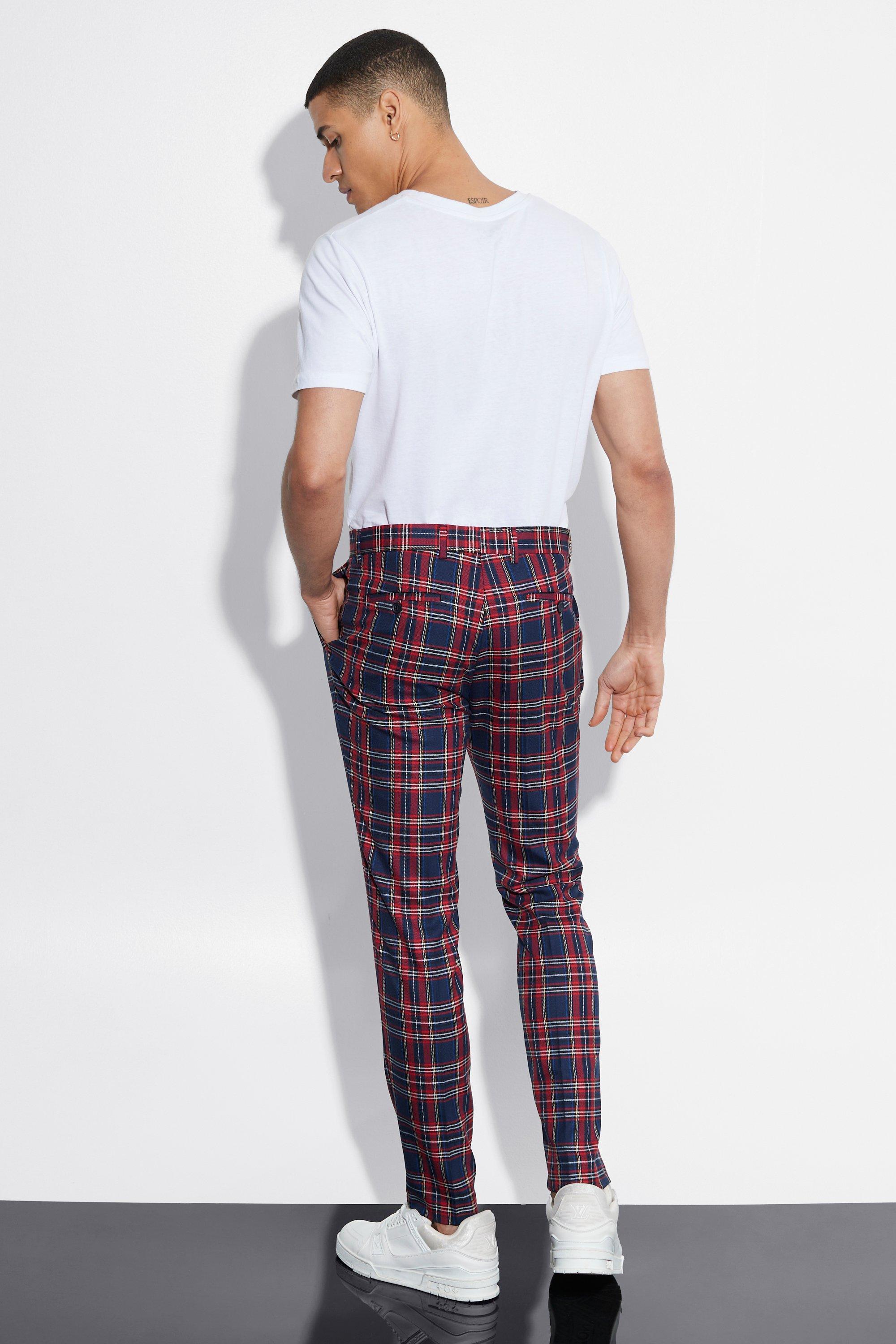 Mens skinny deals tartan trousers