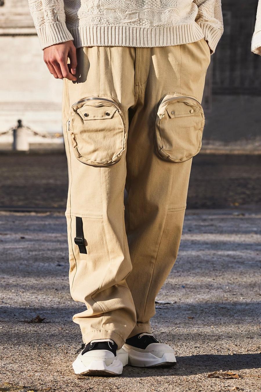 Pantalon cargo ample à poches en relief, Stone image number 1