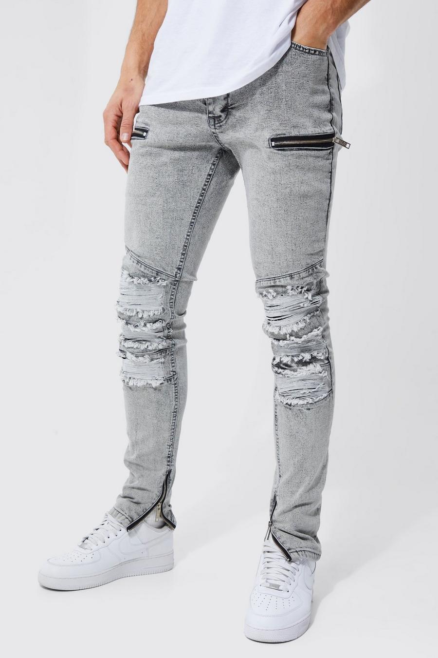 Tall Skinny Fit Large Biker Panel Jean, Ice grey image number 1
