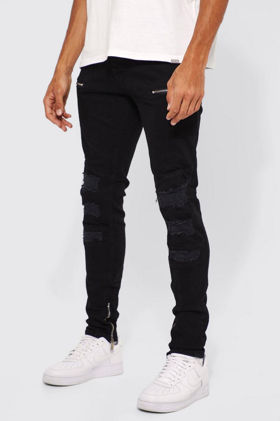 Jeans da biker Tall Skinny Fit con pannelli grandi, True black image number 1