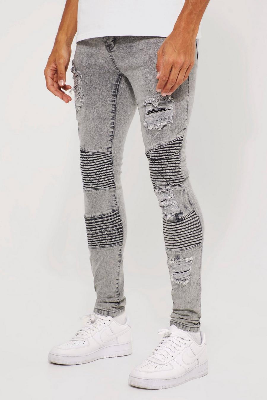 Ice grey Tall Super Skinny Fit Double Biker Panel Jean image number 1