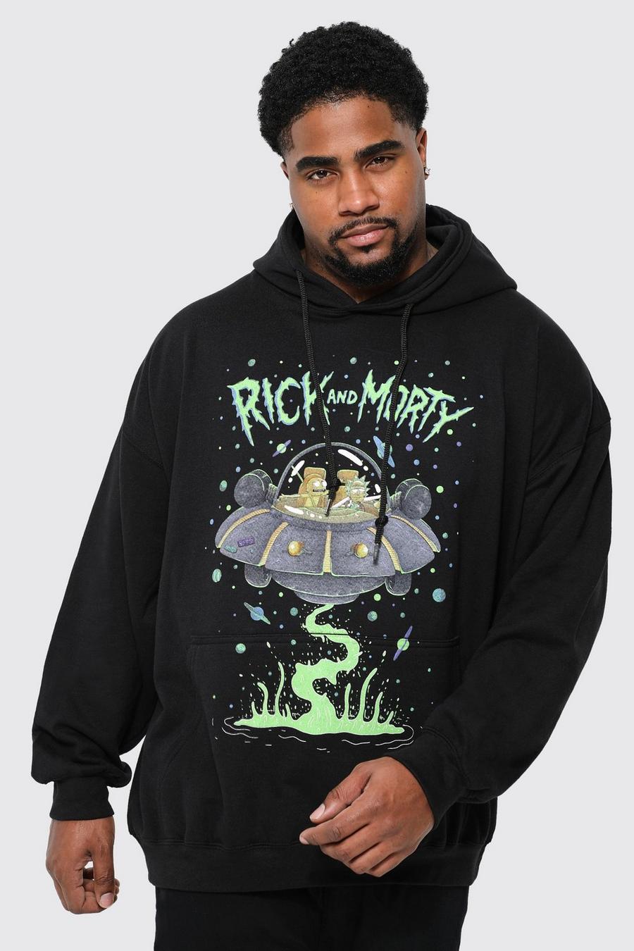 Felpa Plus Size ufficiale di Rick & Morty con cappuccio, Black nero image number 1