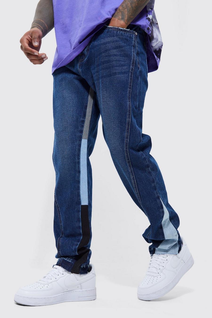 Mid blue Slim Rigid Panelled Jeans image number 1