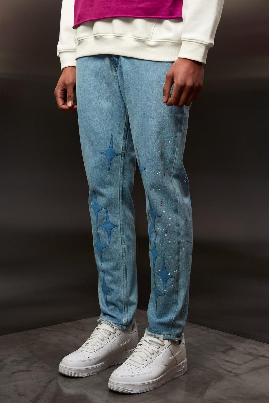 Ice blue Slim Fit Pu Star Applique Jeans image number 1