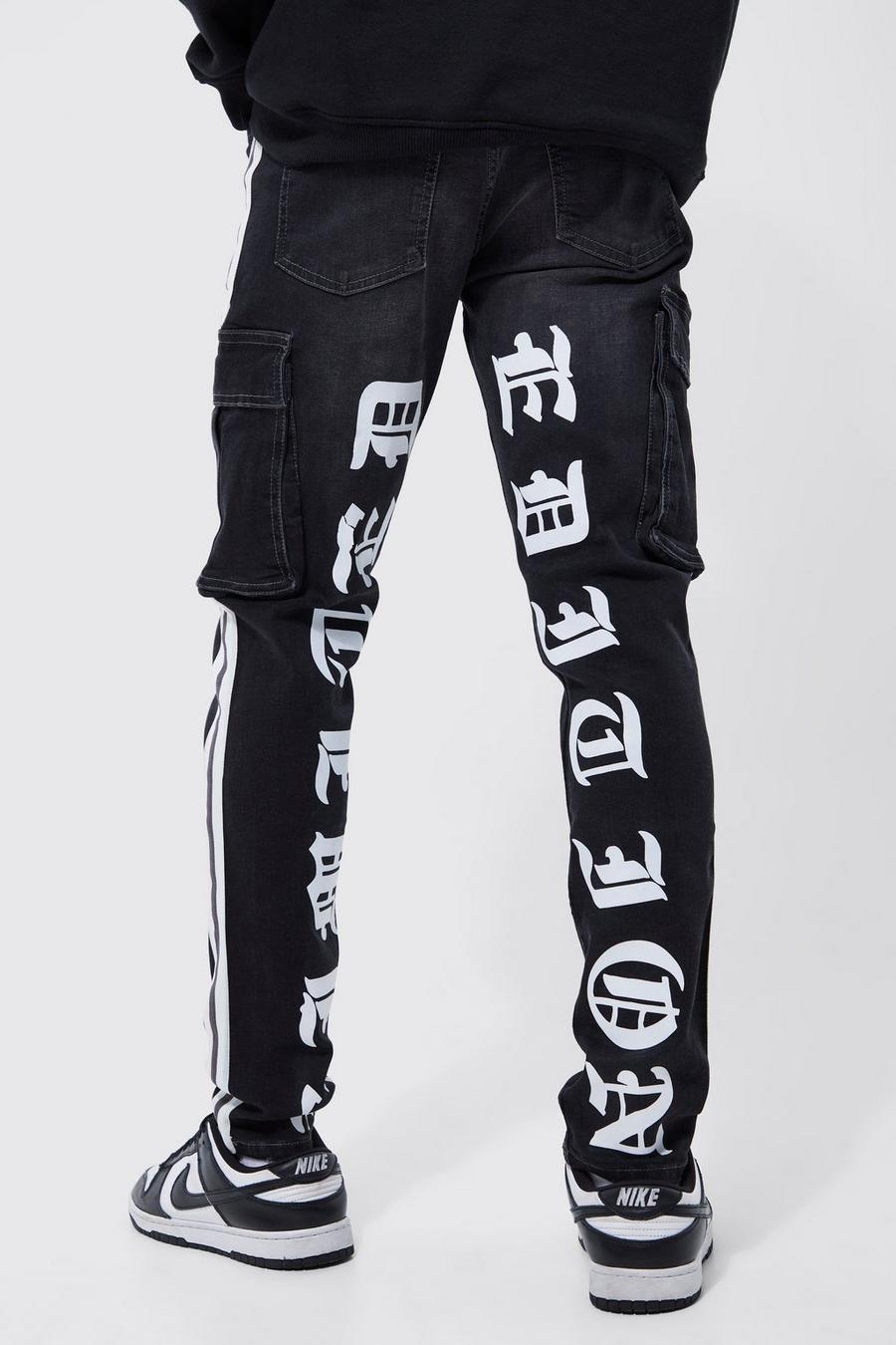 Dark grey Skinny Stretch Cargo Tape Detail  Jeans image number 1