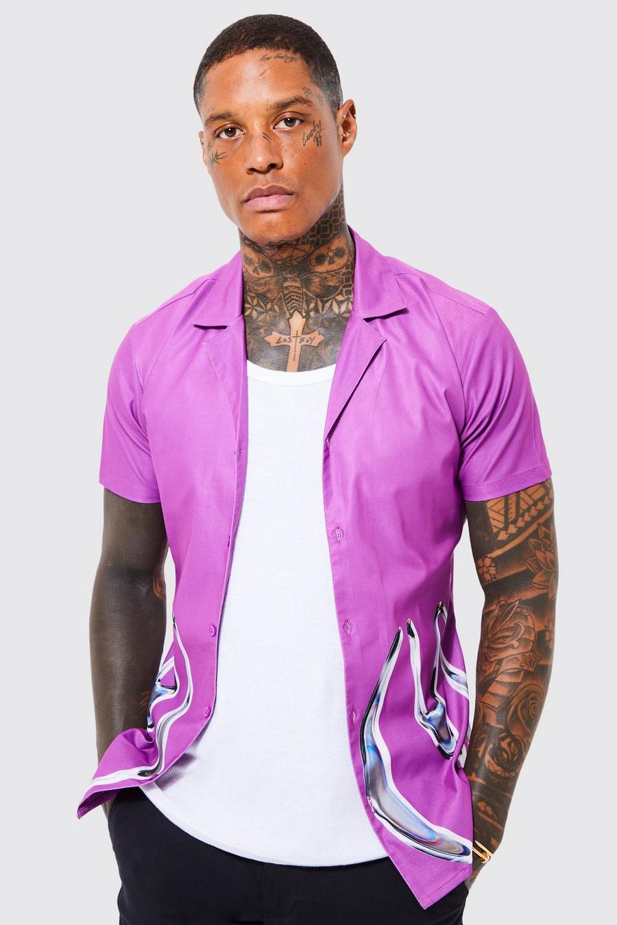 Kurzärmliges Hemd mit Print, Purple violet