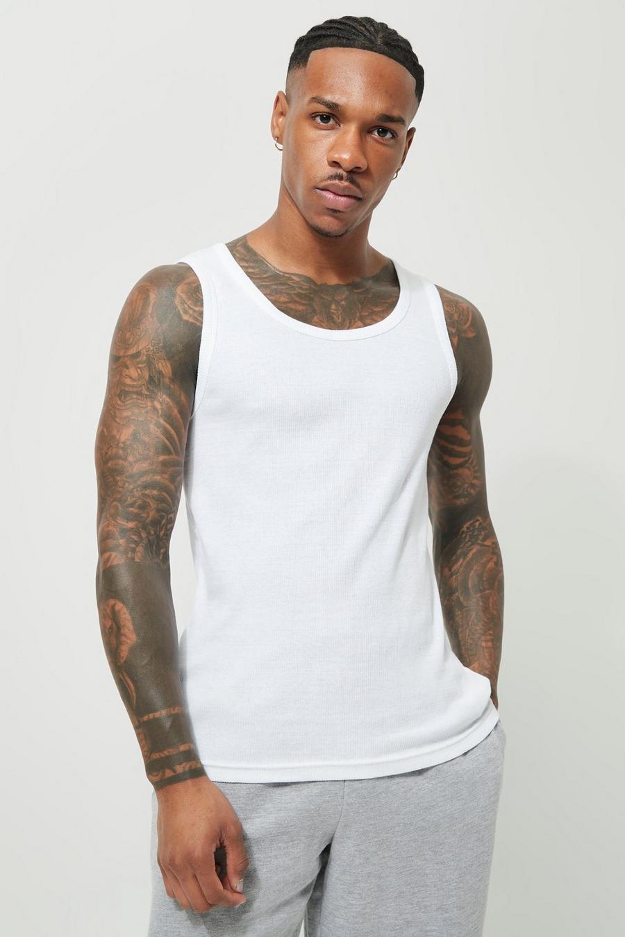 White vit Muscle Fit Ribbed Vest  image number 1