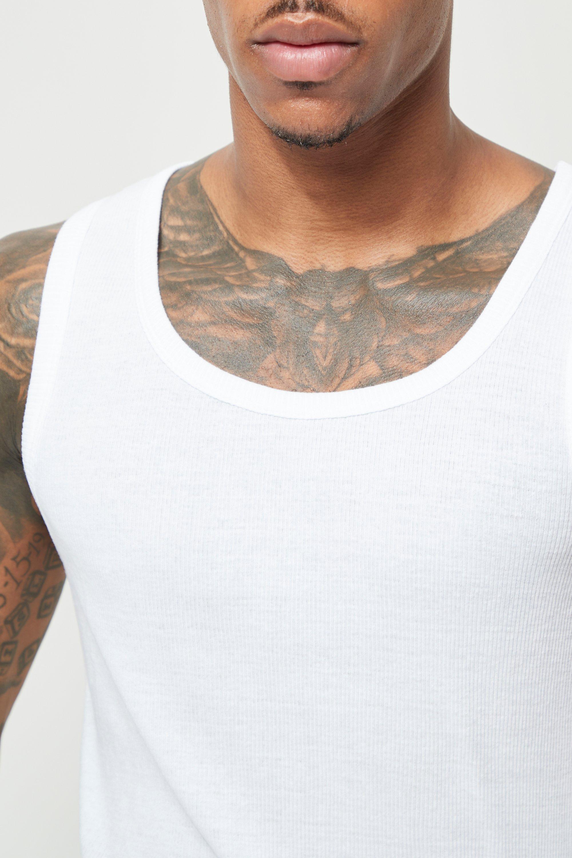 White Ribbed Jersey Muscle Fit Vest