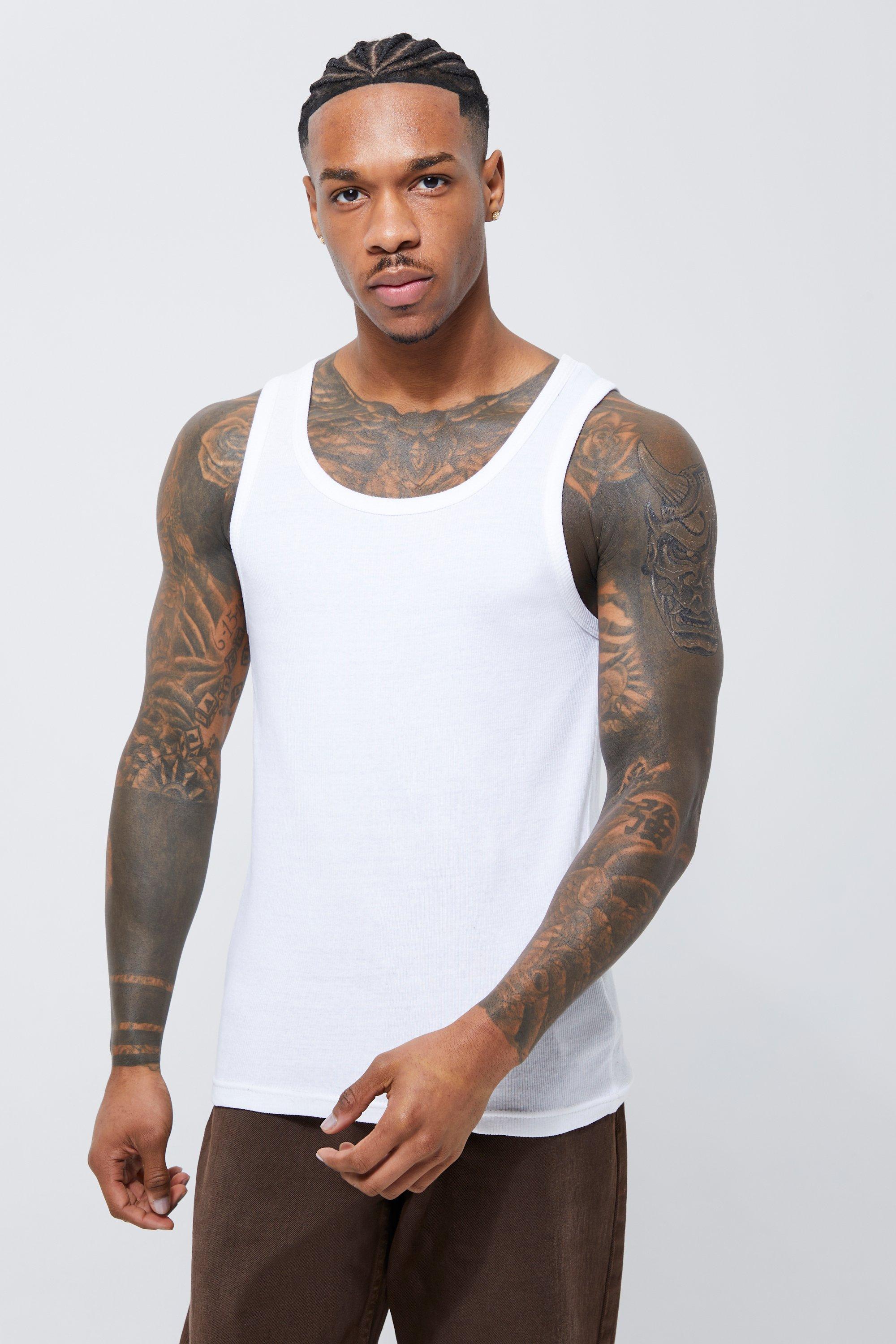 Slim Fit Ribbed vest top - Black - Men