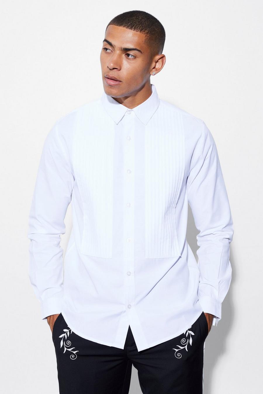 White Long Sleeve Pleated Formal Shirt image number 1