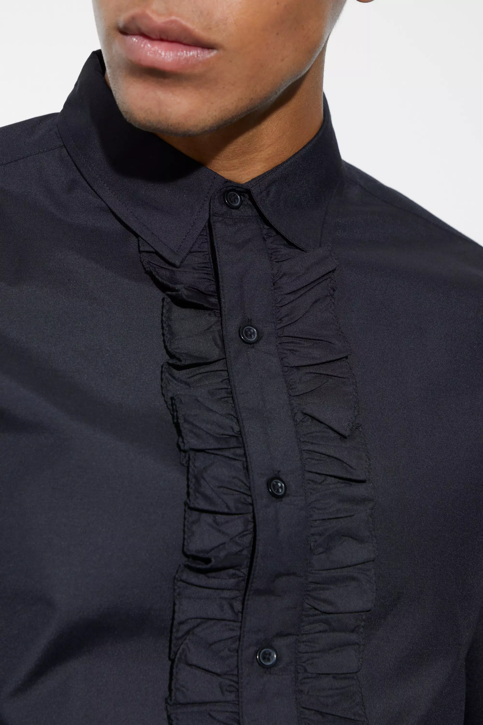 Black ruffle 2024 shirt mens