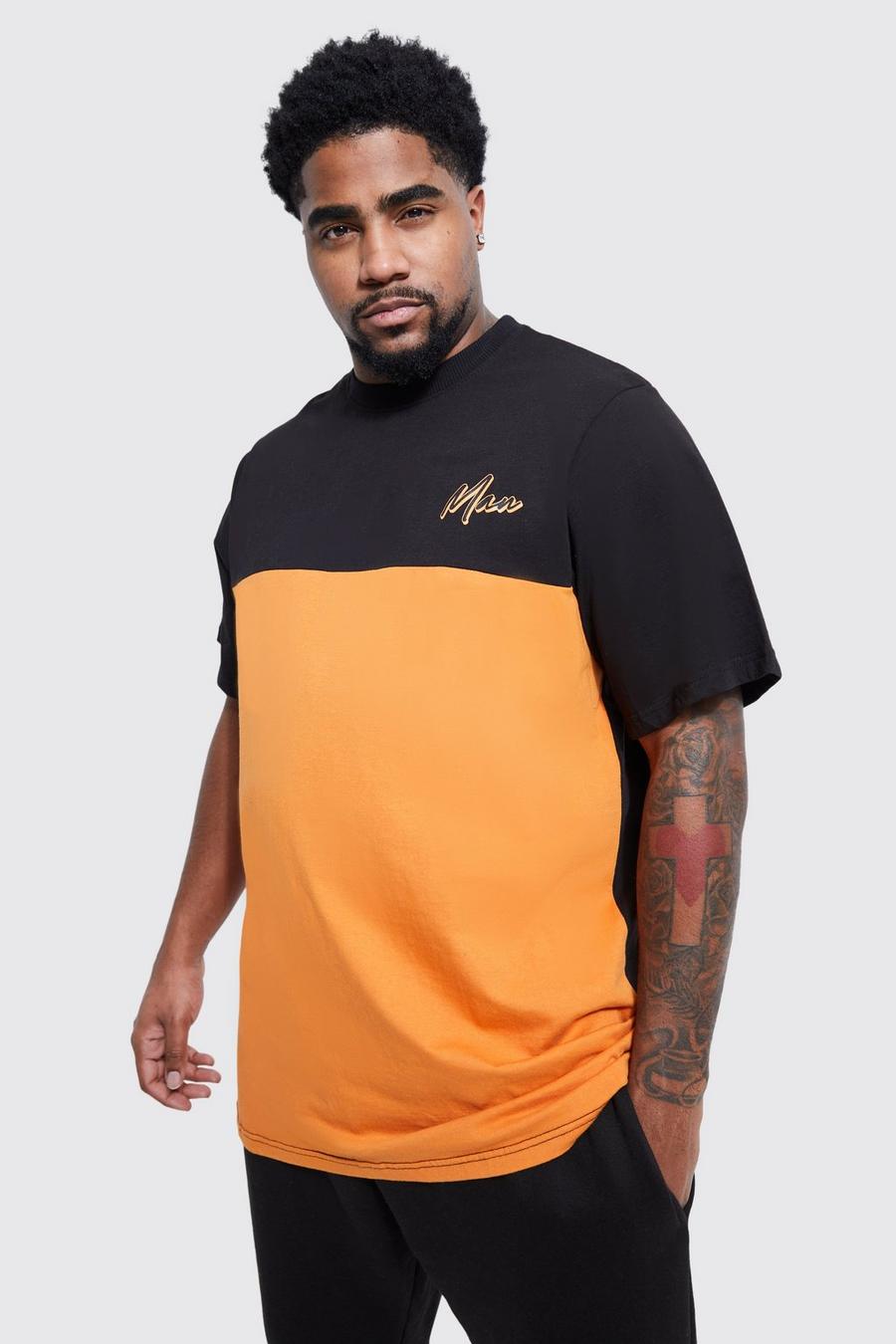 Orange Plus Longline Man Colour Block T-shirt 