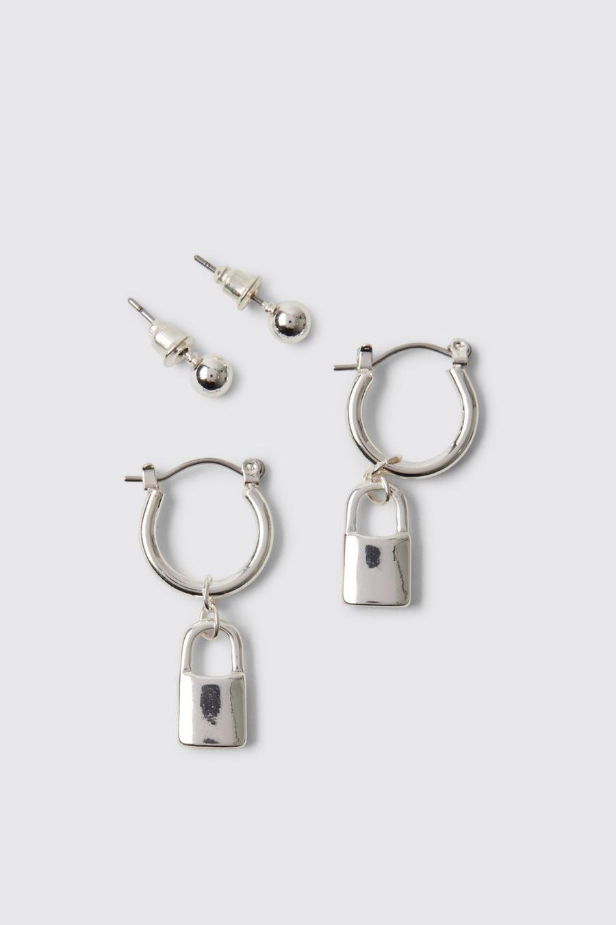 Silver argent Lock Detail Earrings