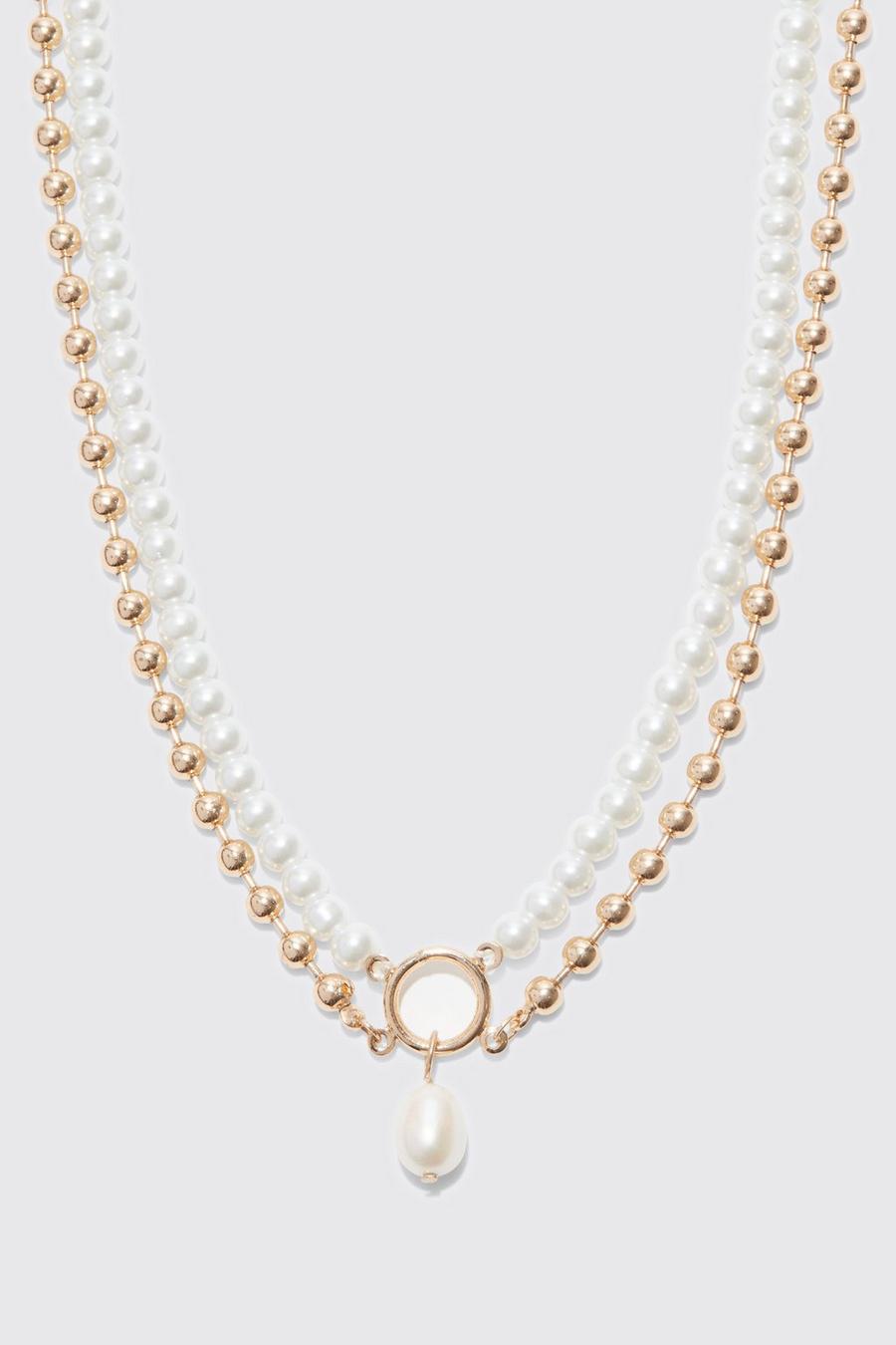 Gold metallic Pearl And Ball Chain Necklace
