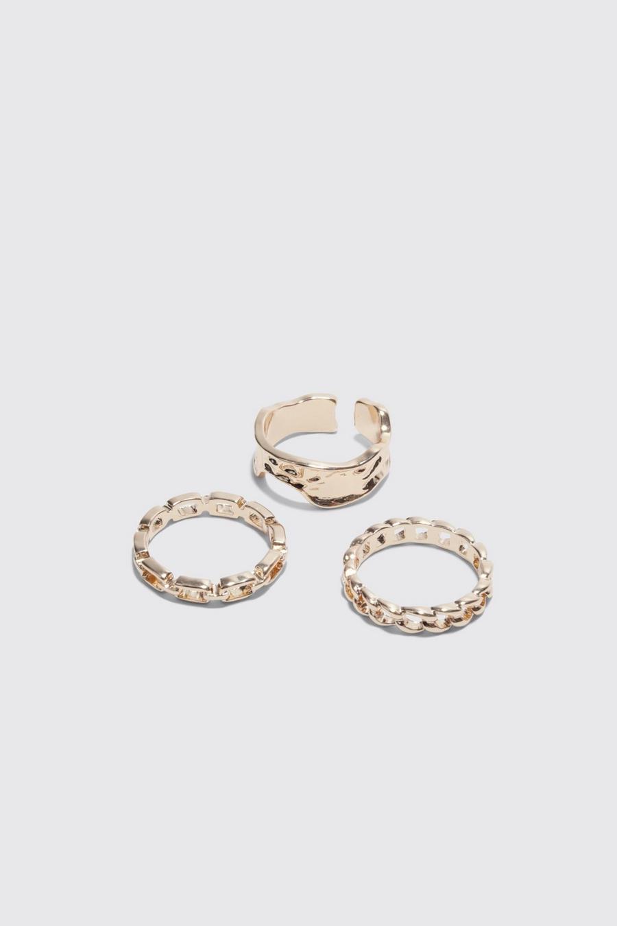 Gold metallic 3 Pack Baroque Rings