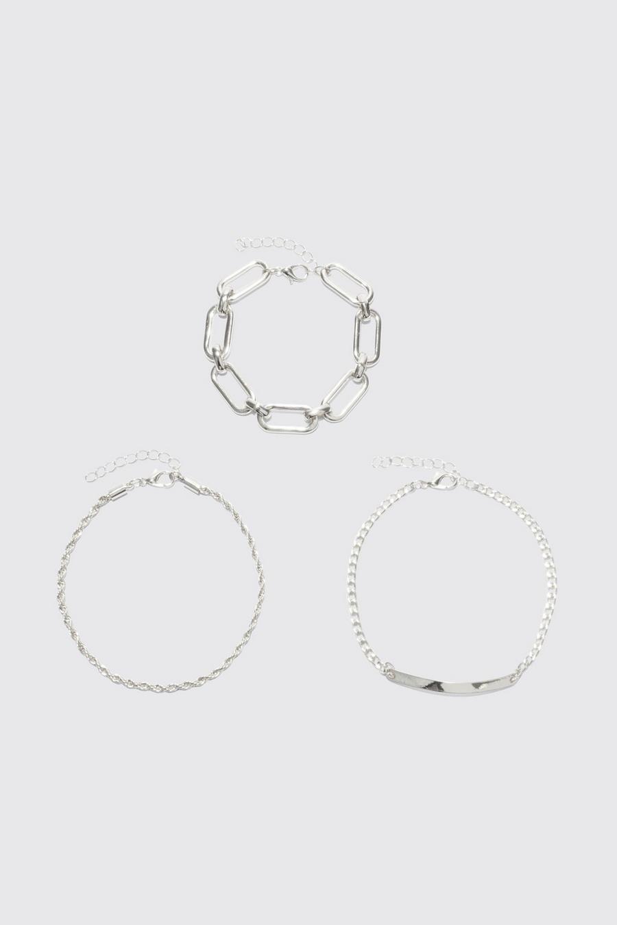 Silver argent Chunky Chain Bracelet Set
