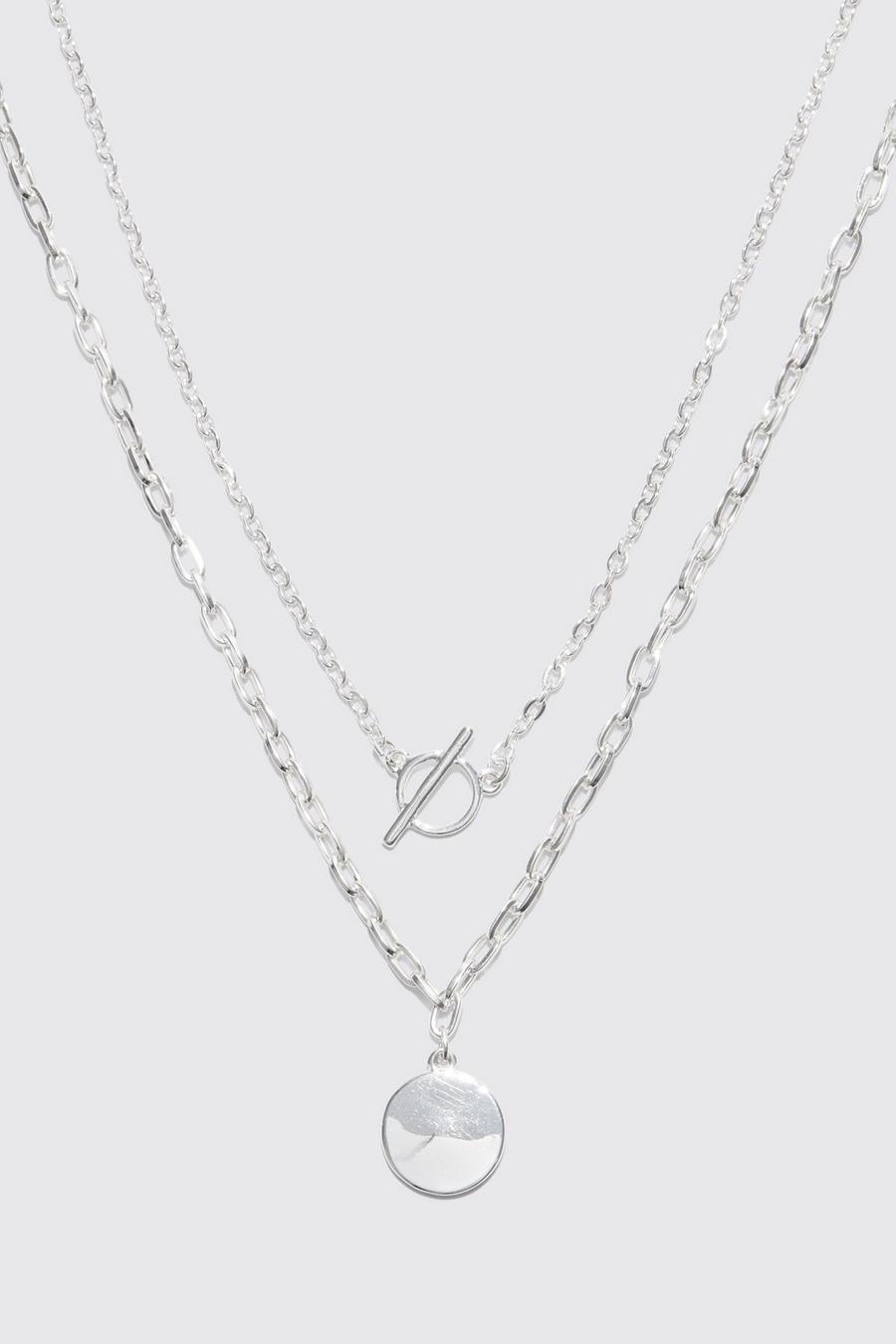 Silver Pendant Multi Layer Chain Necklace image number 1