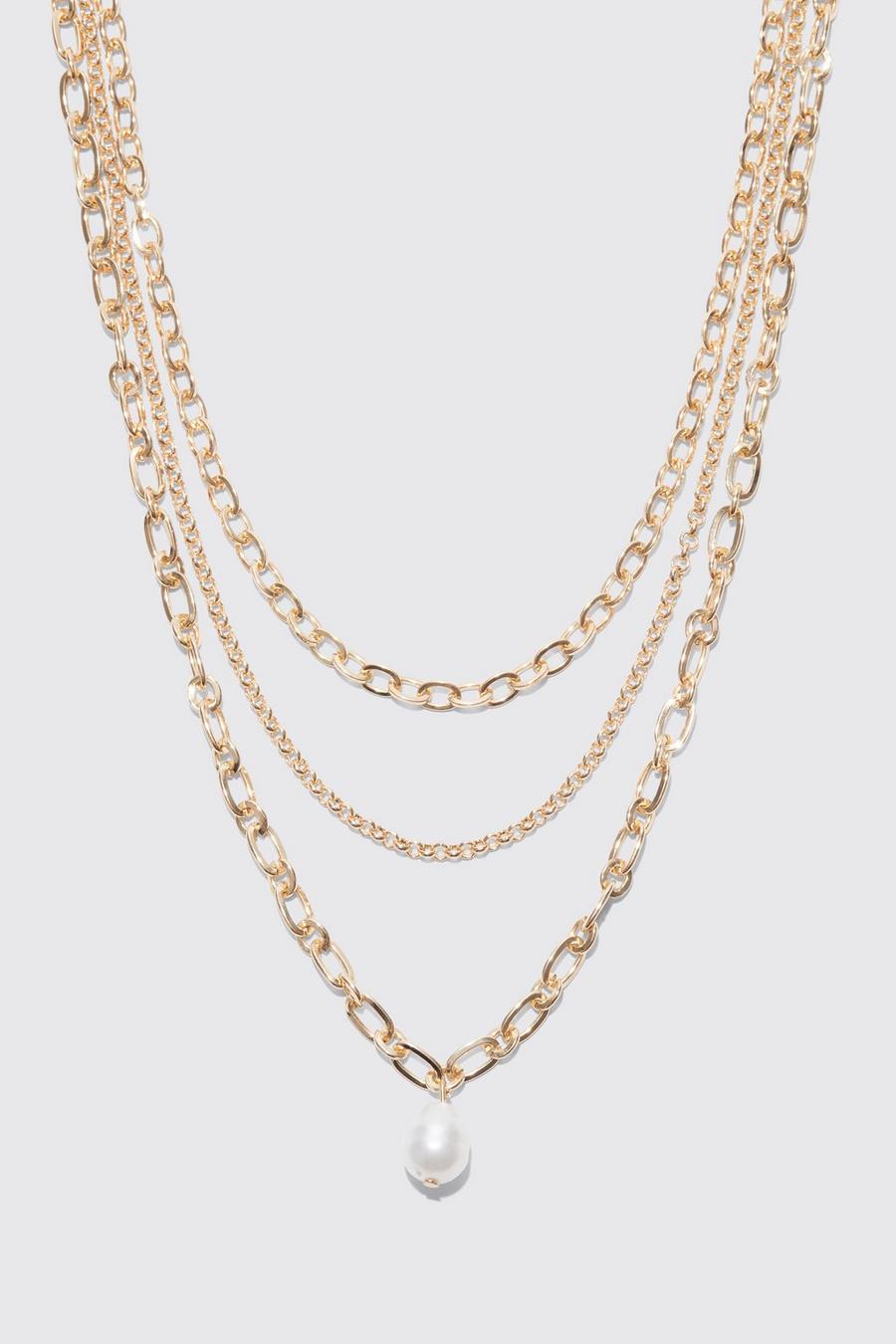 Gold Pearl Charm Multi Layer Necklace image number 1