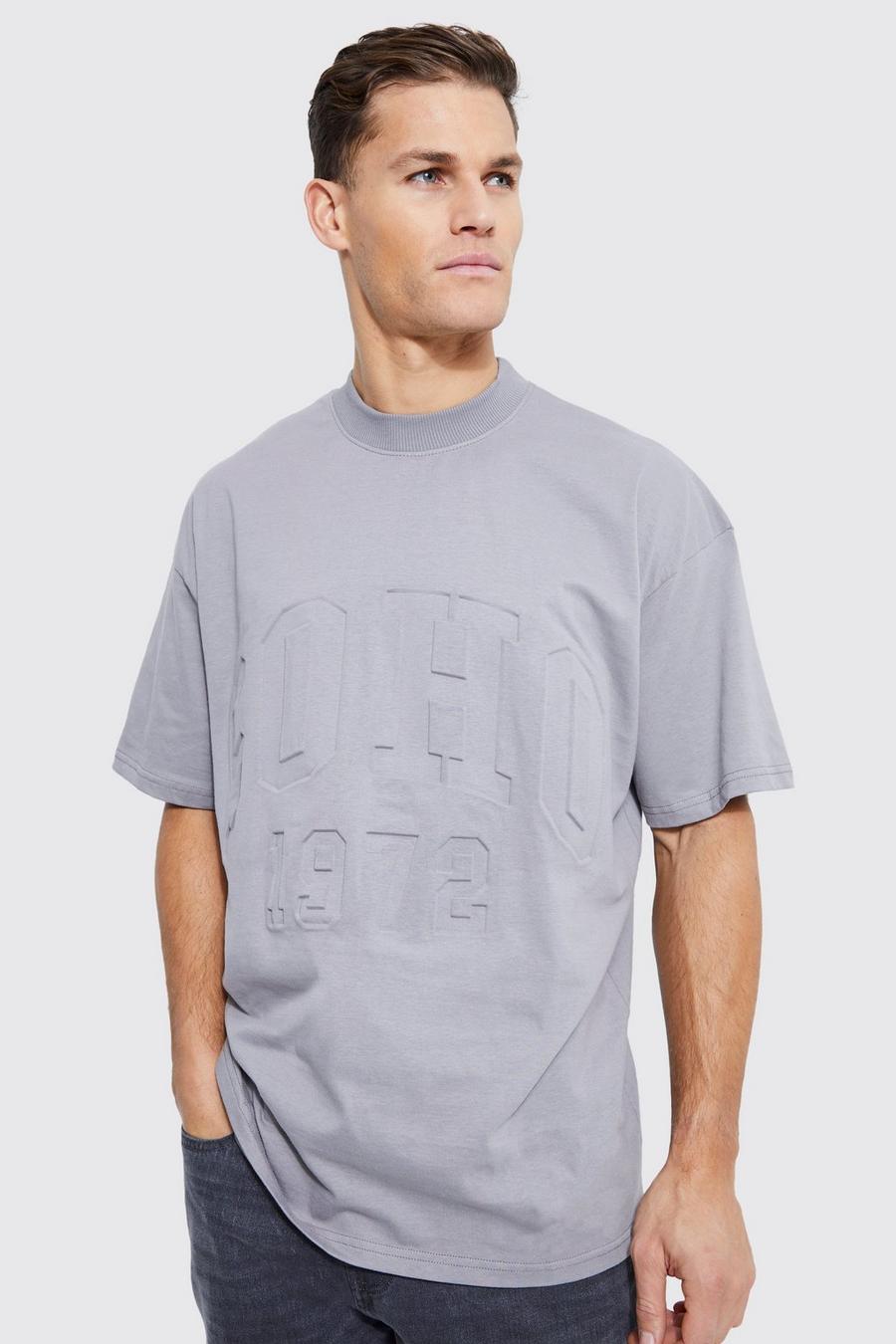 Charcoal Tall Oversized Soho Varsity Debossed T-shirt  image number 1