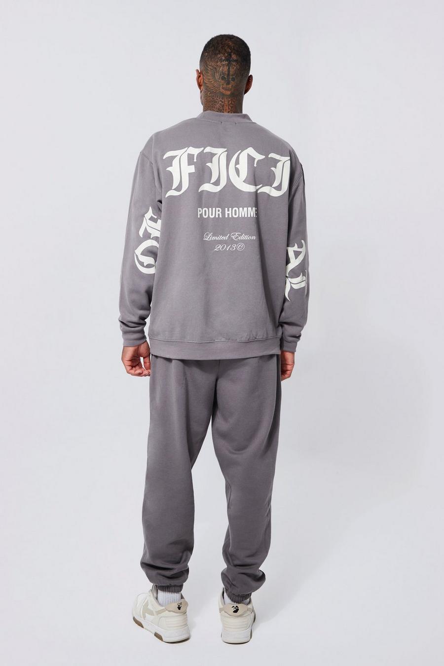 Charcoal grey Oversized Graphic Sweatshirt Tracksuit