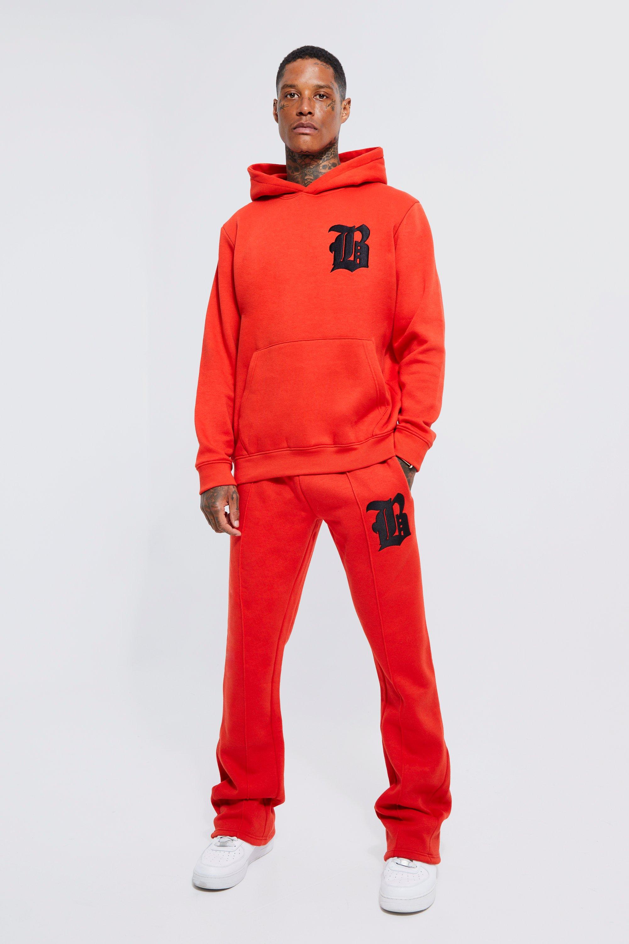 Men's B Badge Stacked Gusset Hooded Tracksuit | Boohoo UK