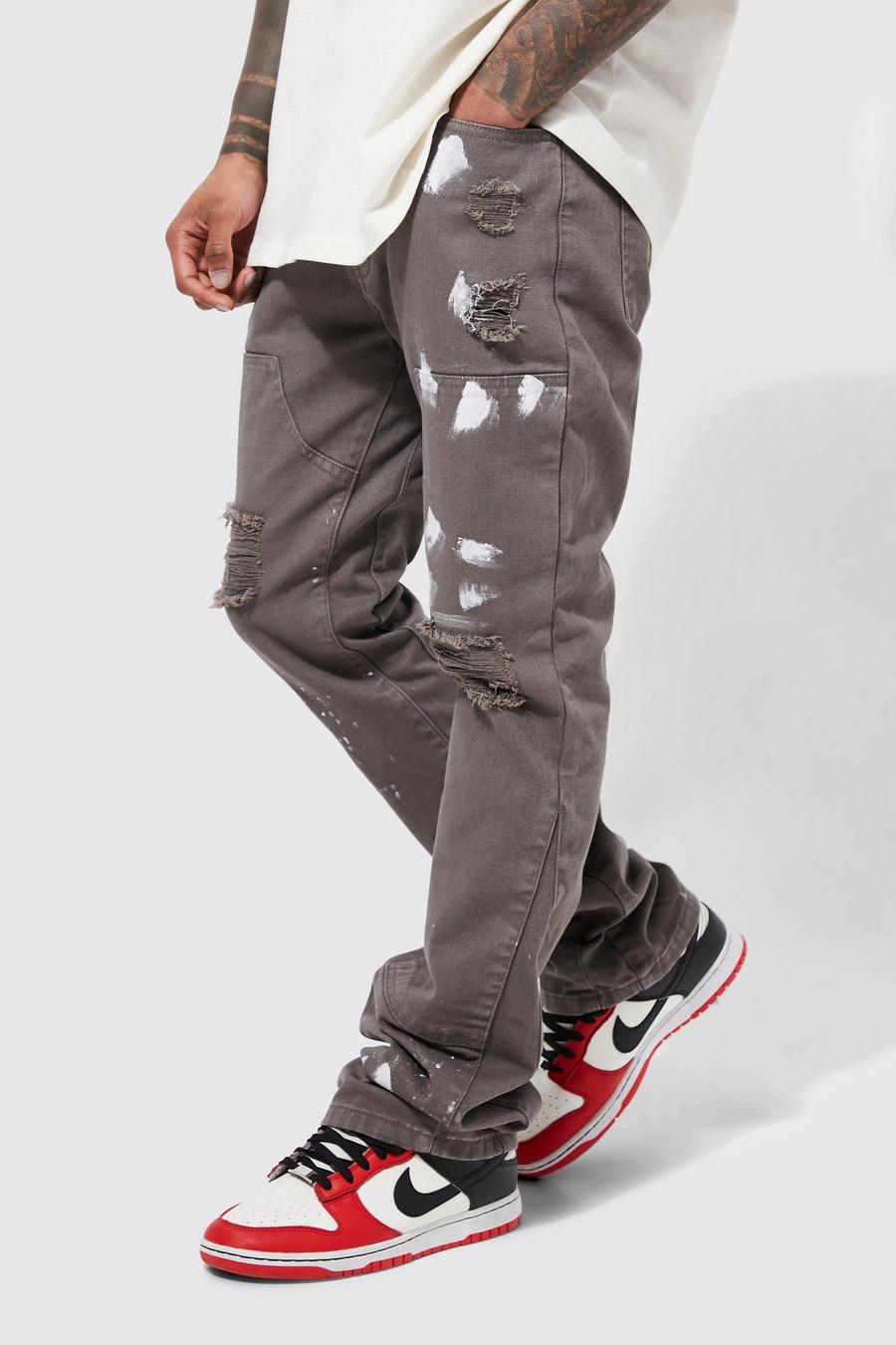 Jeans Slim Fit con pannelli da lavoro e schizzi di colore, Mid grey image number 1