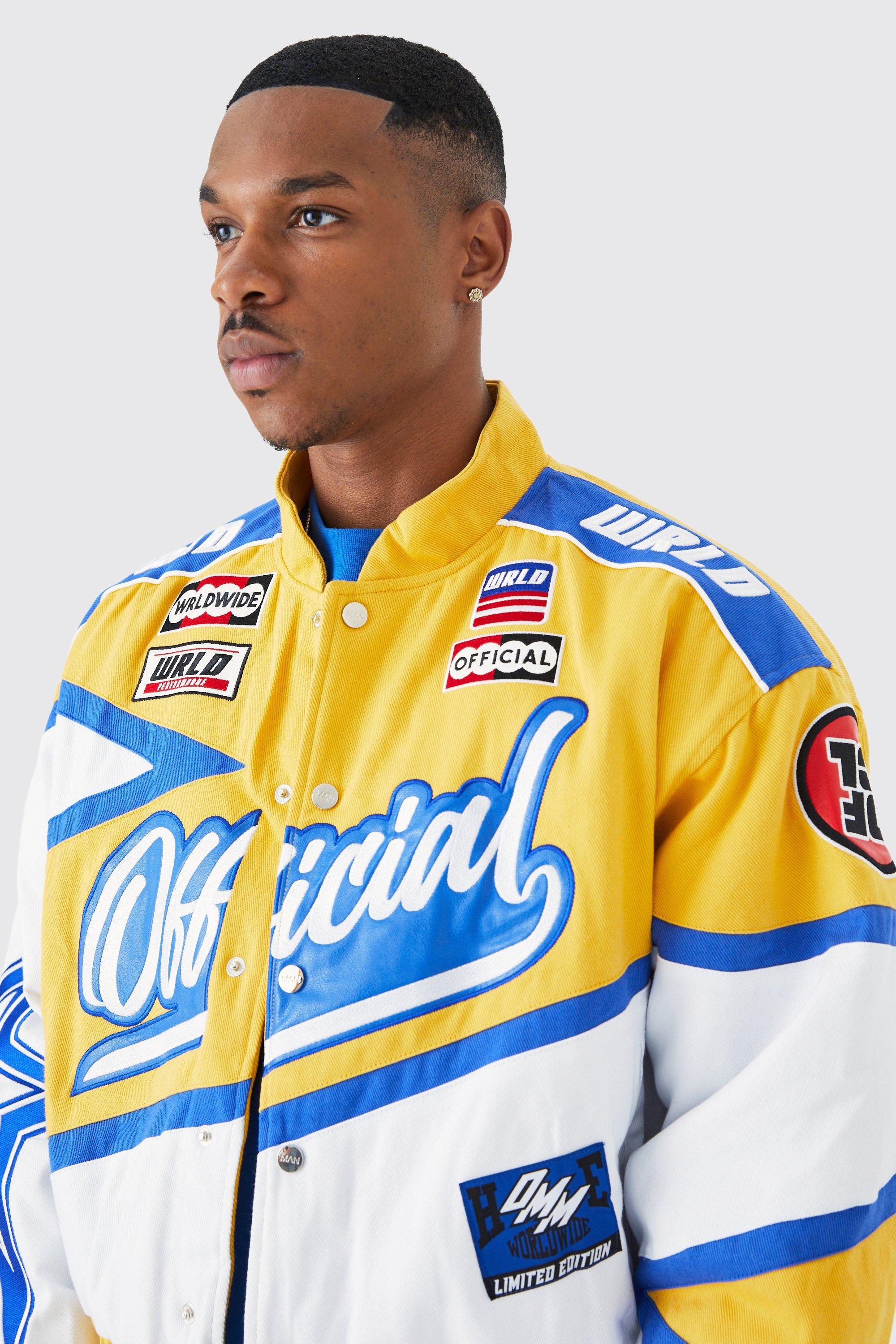 Supreme Uptown Studded Leather Varsity Jacket In Yellow