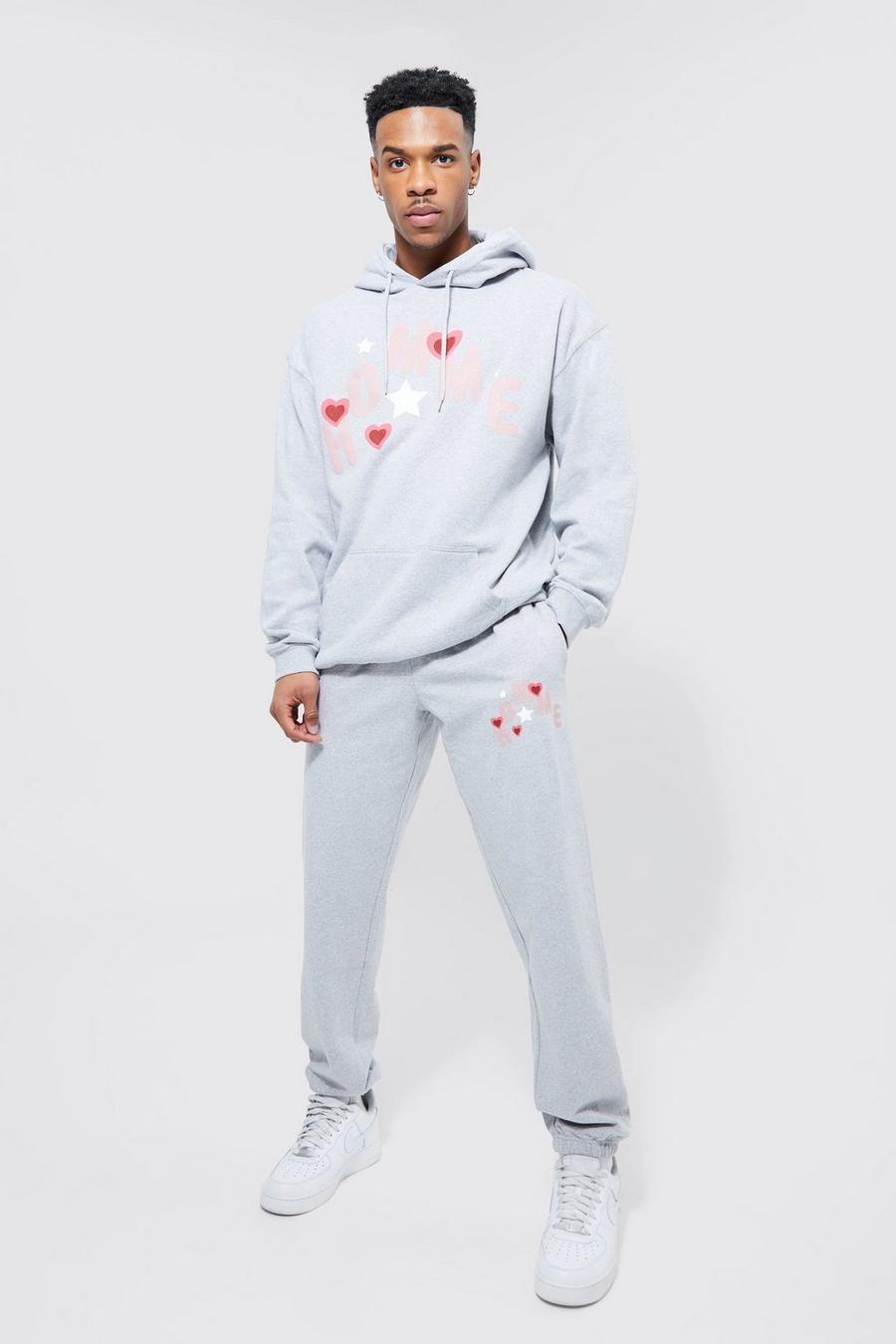 Grey Oversized Graphic Hoodie And Jogger Tracksuit    