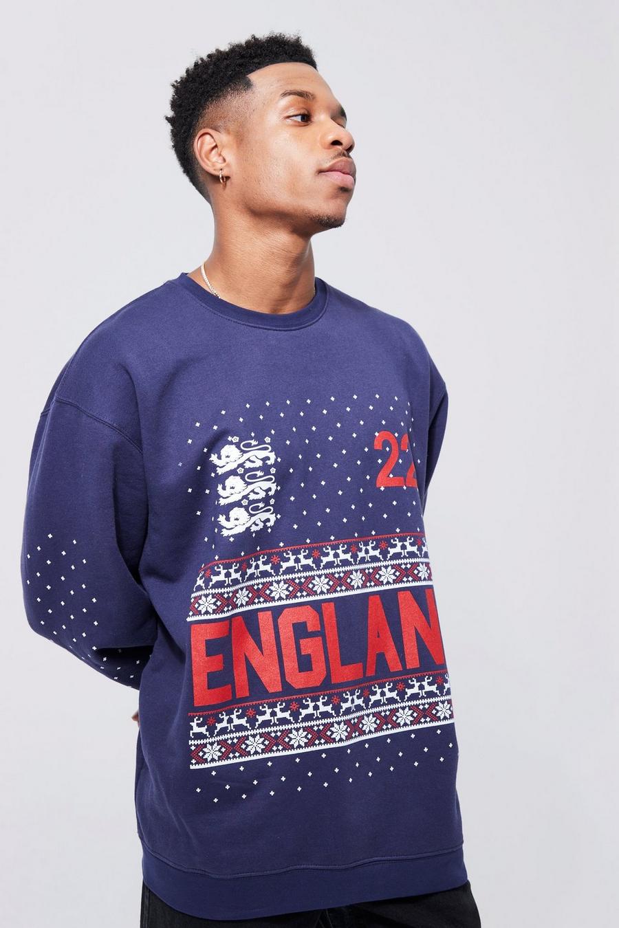 Oversize England 22 Weihnachts-Sweatshirt, Navy image number 1