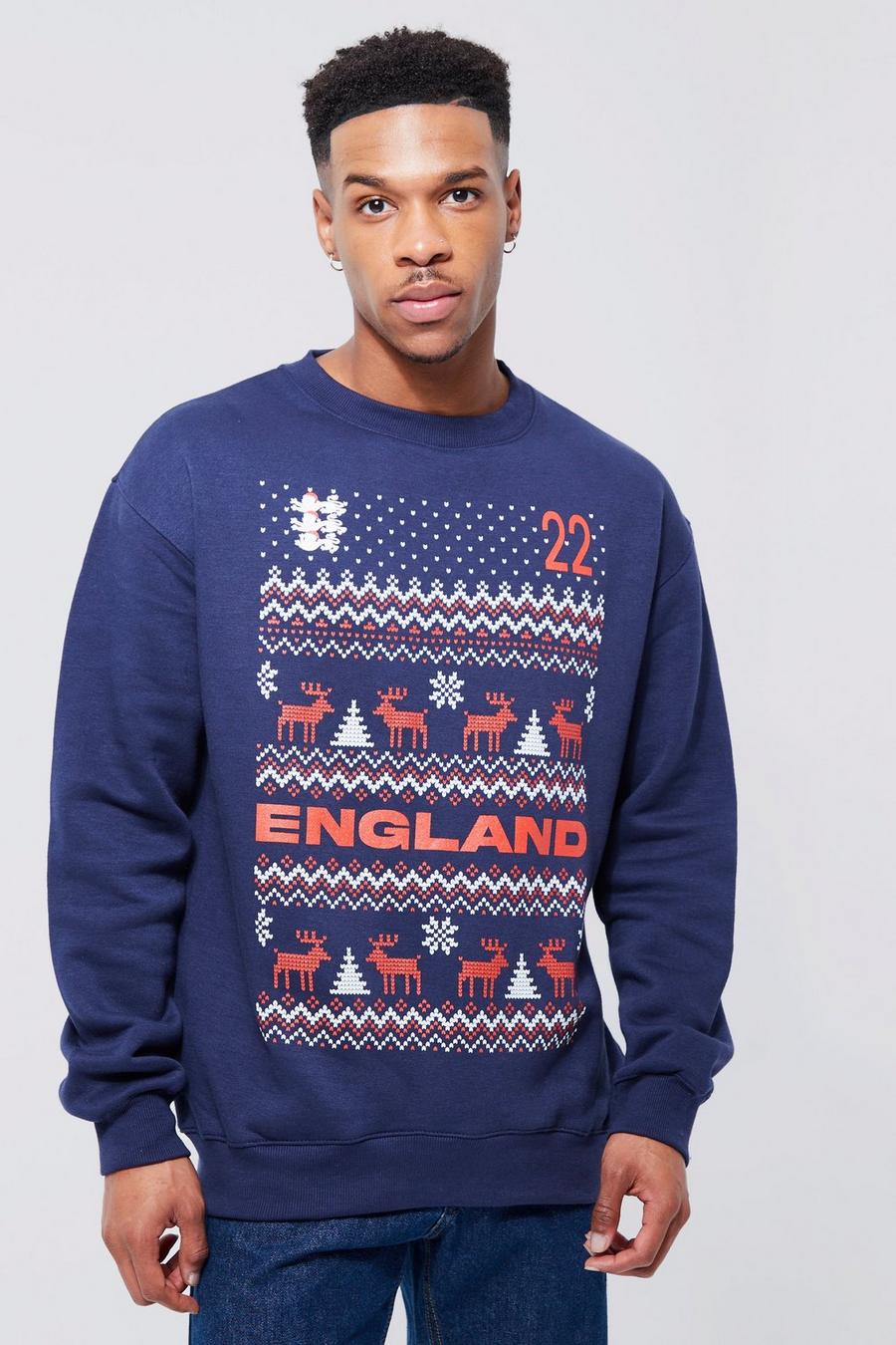 Navy Oversized England 22 Christmas Sweatshirt image number 1