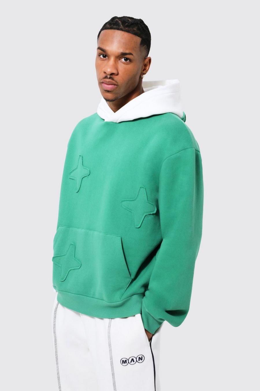Green Oversized Applique Prinited Hoodie image number 1