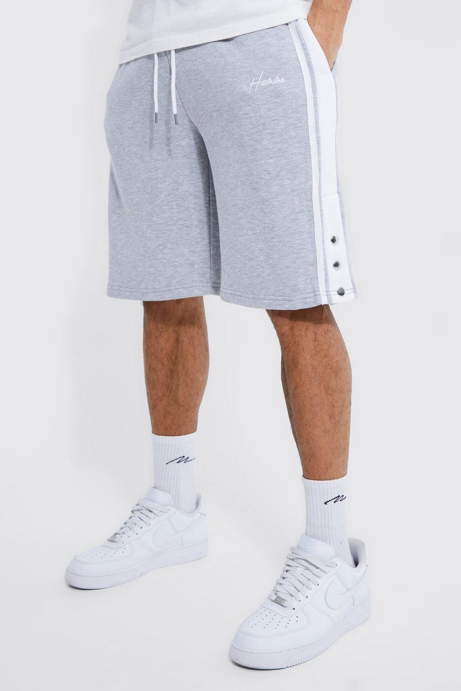 Tall Shorts mit Seitenstreifen und Druckknöpfen, Grey marl image number 1