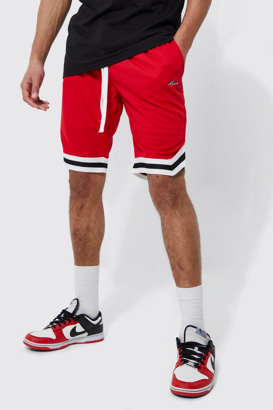 Red Tall Loose Fit Mesh Man Basketball Short image number 1