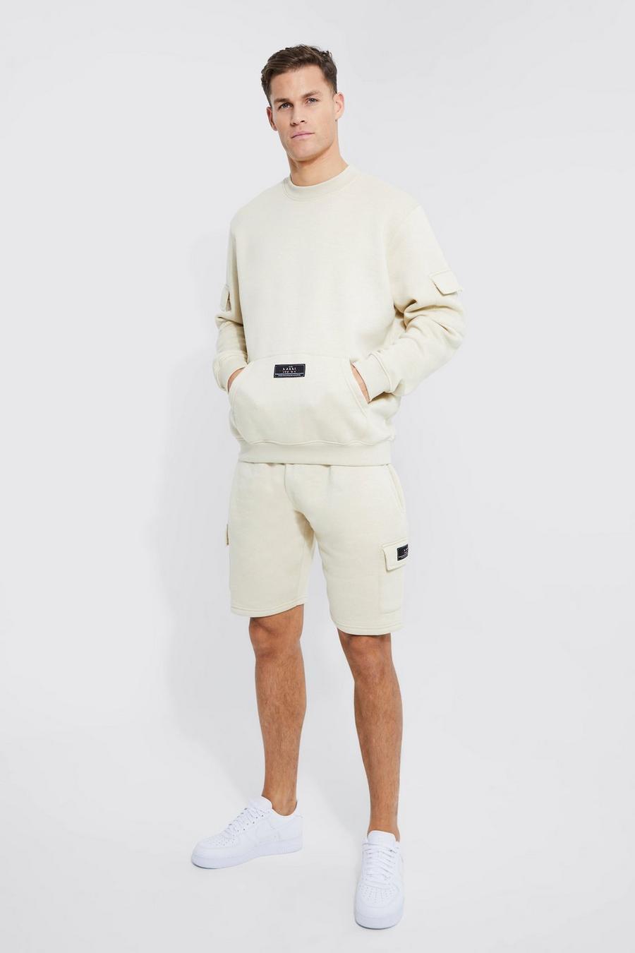 Stone beige Tall Man Cargo Short Sweatshirt Tracksuit