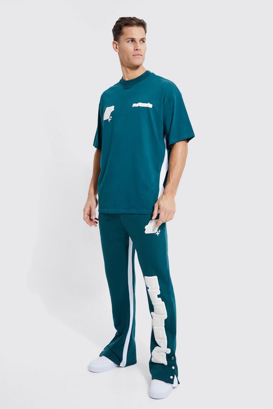 Teal Tall Core Trainingspak Met T-Shirt Met Drukknoopjes En Gusset Detail image number 1