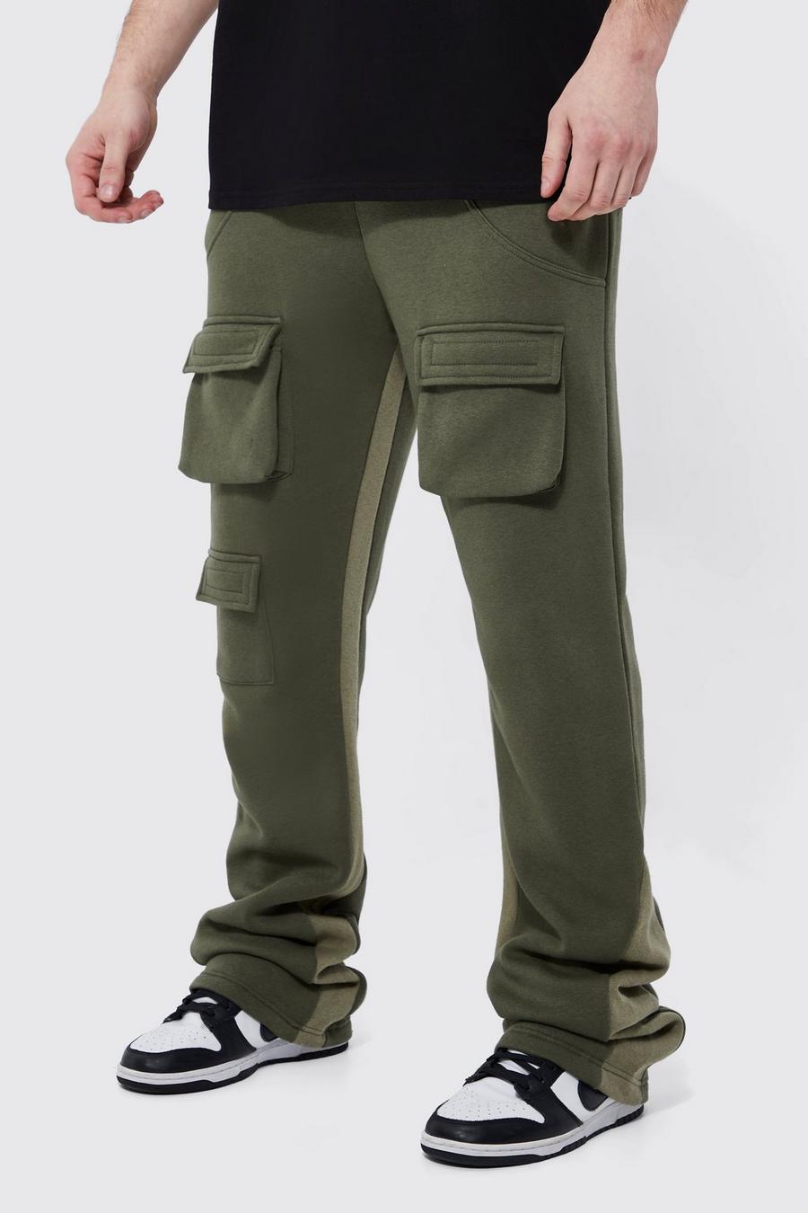 Pantaloni tuta Cargo Tall a zampa con pieghe sul fondo e inserti, Khaki image number 1