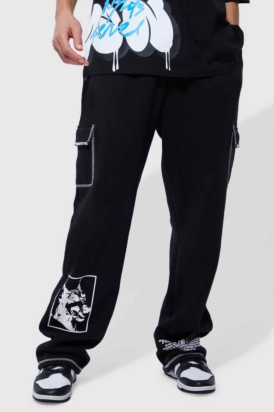 Pantaloni tuta Cargo Tall lunghi con laccetti e cuciture, Black image number 1
