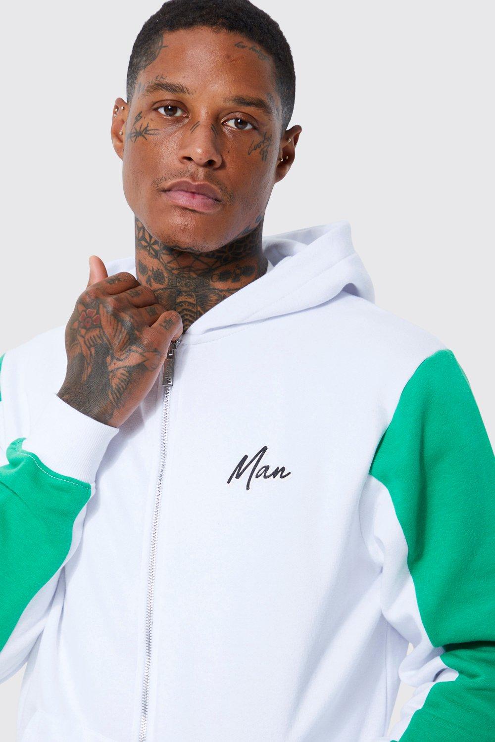Lightweight Man Zip Through Panel Hoodie boohoo NO